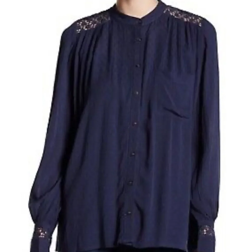 Free People Peasant Blouse Navy Blue